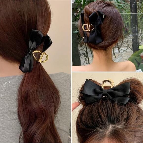 Black Satin Bow Claw Clip - Picture 5 of 8